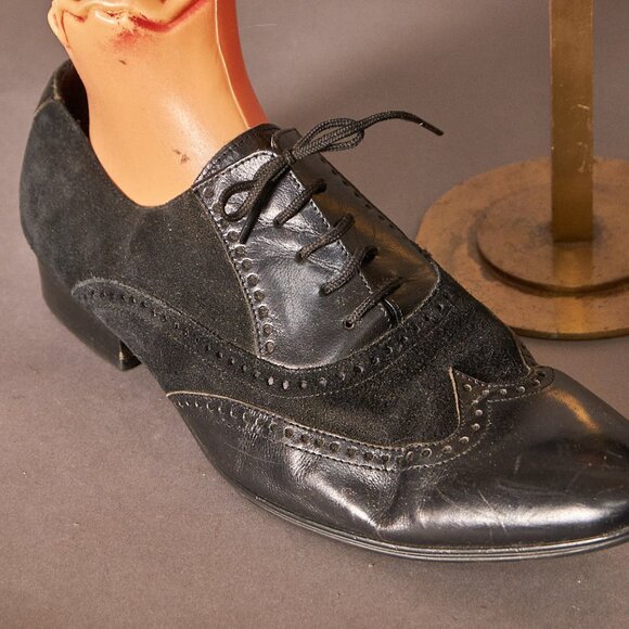 1990s Dune Wingtip Black Suede and Patent Leather Shoes main image 9